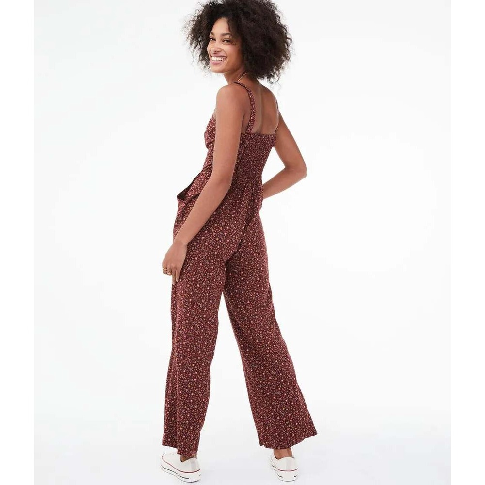 Aeropostale Y2K Floral Ruffle Square Neck Wide Leg Jumpsuit Women Size S - Picture 4 of 7